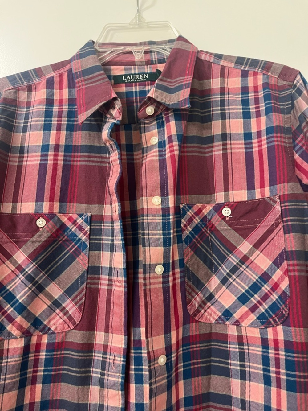 Lauren Ralph Lauren Pink Plaid Button-Down Shirt Long Sleeves Womens Large - Picture 8 of 11